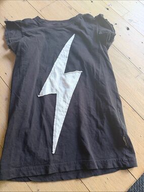 nununu Black Tee with White Lightning Bolt